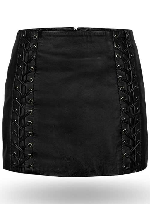 Black Leather Mini Skirt with Double Lace-Up Side Panels